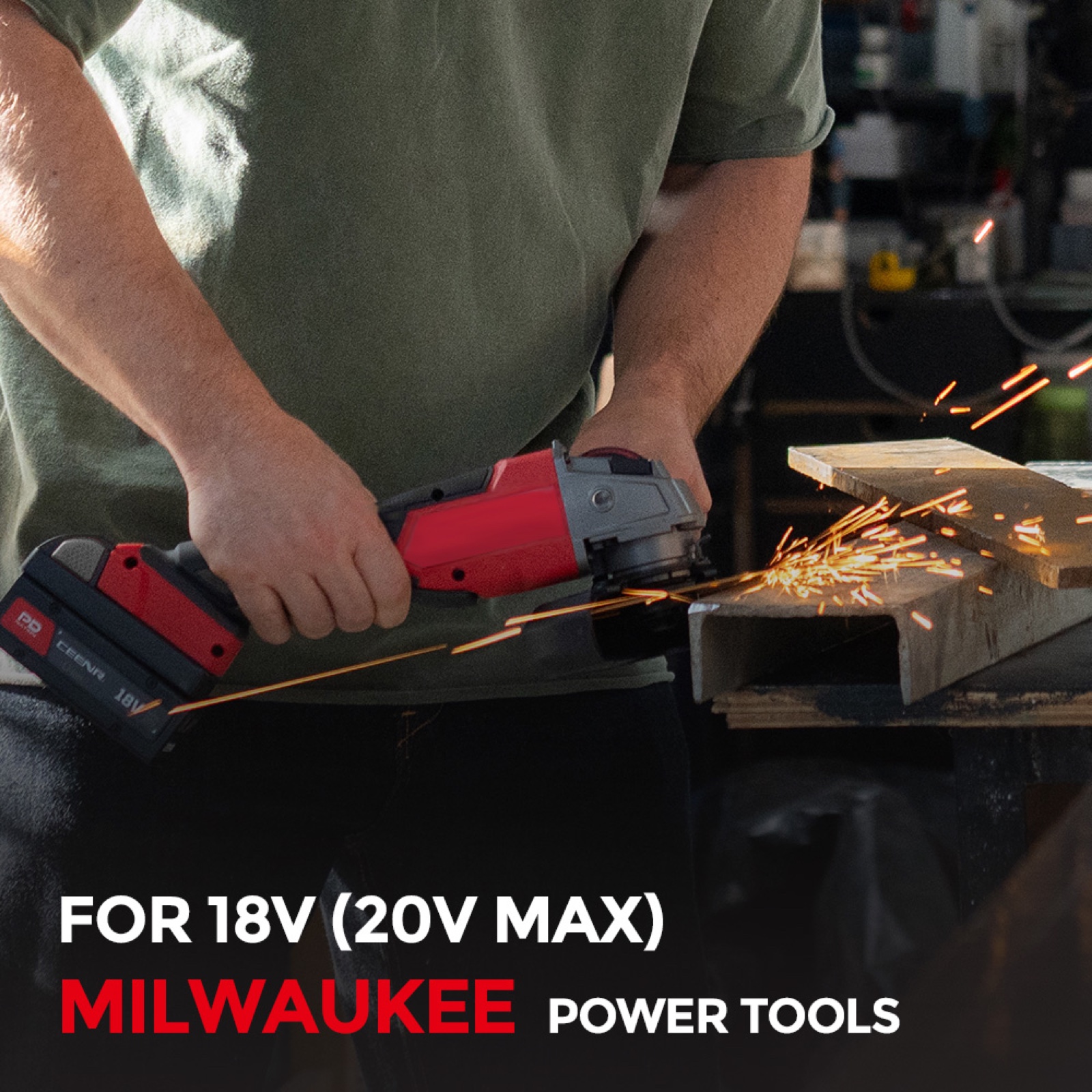 CEENR PDnation Mini 4.0Ah universal battery powering a cordless angle grinder