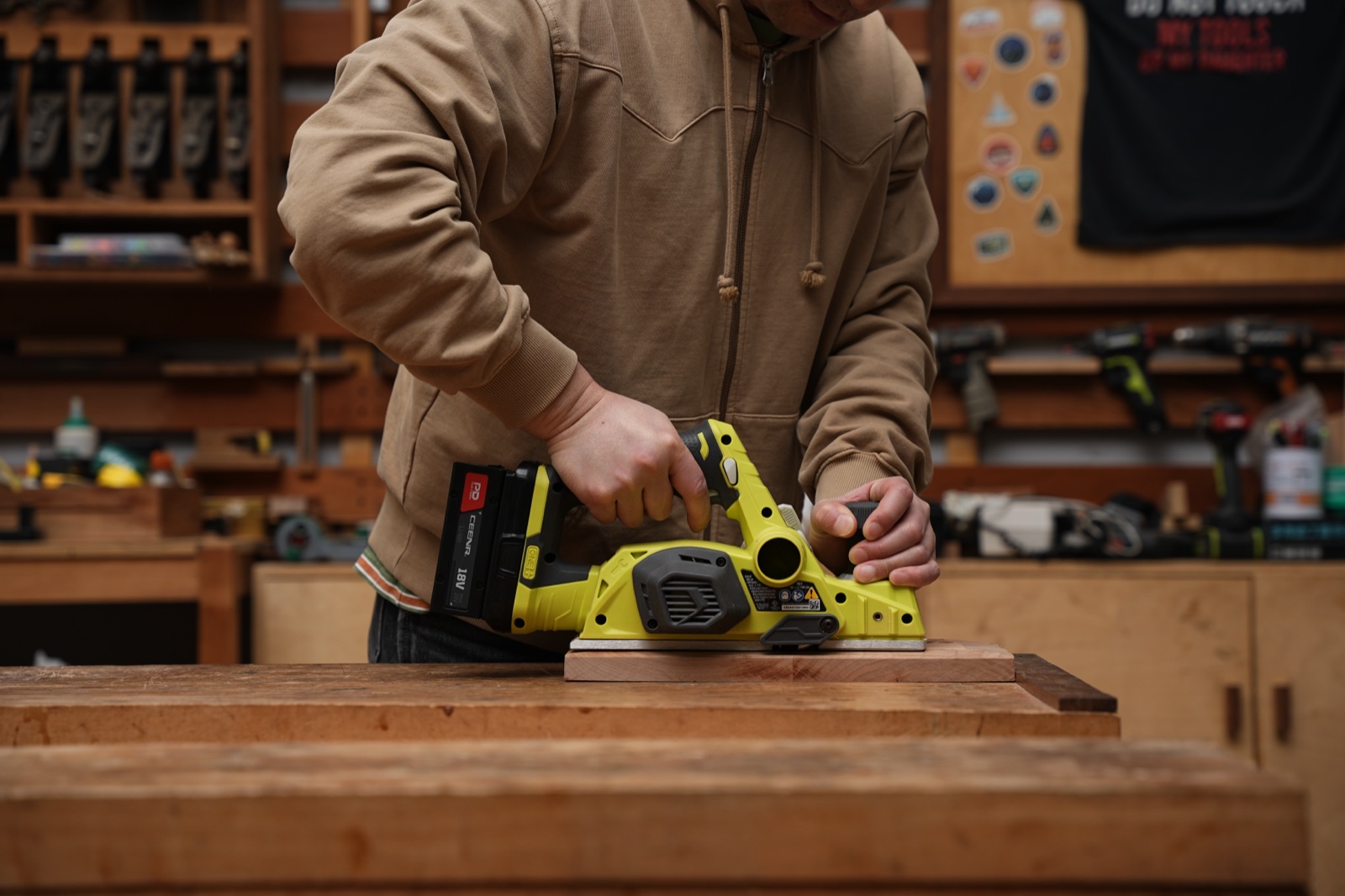 PDnation Pro installed in a cordless wood planer, ready to cut